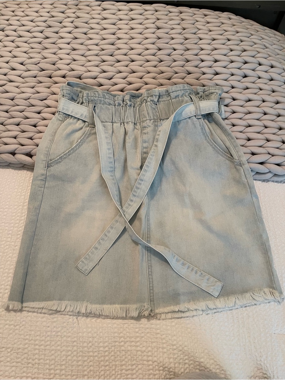 Kohl's Light Blue Denim Paperbag Mini Skirt with Waist Tie